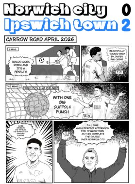 East Anglian Derby comic book style 2025/26 away fixture
